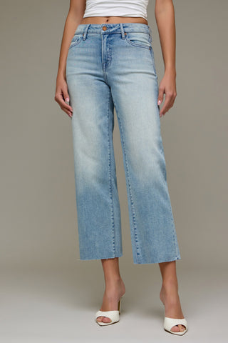 Hidden Ella light wash cropped classic straight jeans with stretch denim and high rise fit