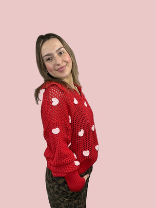 Crochet Heart Embellishment Sweater