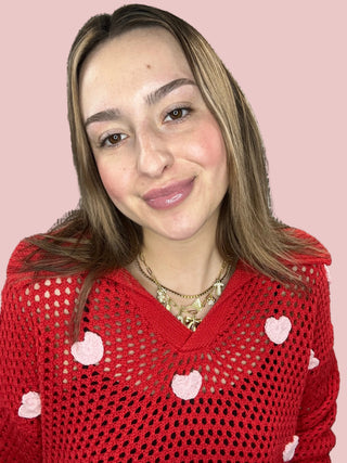 Crochet Heart Embellishment Sweater