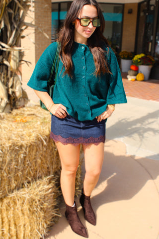 Morgie Eyelash Lace Hem Denim Mini Skirt