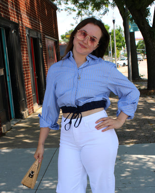 Annie Stripe Button Up Shirt w/ Elastic Bottom