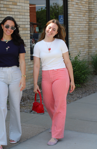 JBD Red Gingham High Rise Straight Jeans
