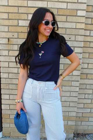 JBD Striped Mini Patch Pocket Jeans