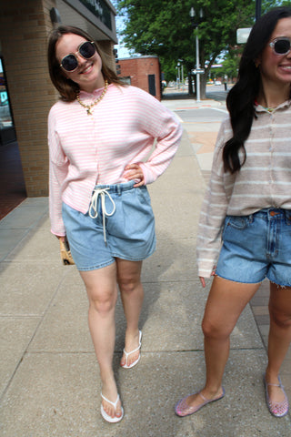 Abby Rose Mini Stripe Baby Pink Piper Cardigan