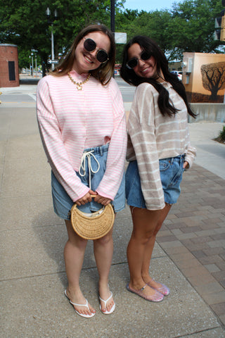 Abby Rose Mini Stripe Baby Pink Piper Cardigan