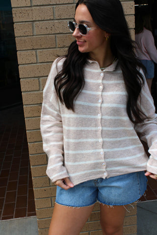 Abby Rose Beige Striped Piper Cardigan