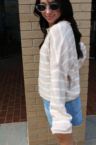 Abby Rose Beige Striped Piper Cardigan