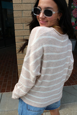 Abby Rose Beige Striped Piper Cardigan