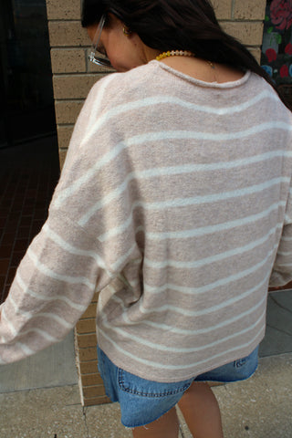 Abby Rose Beige Striped Piper Cardigan