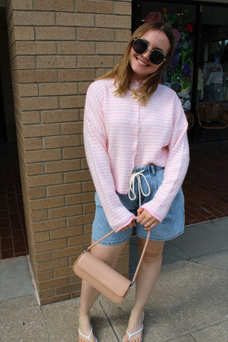 Abby Rose Mini Stripe Baby Pink Piper Cardigan