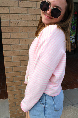 Abby Rose Mini Stripe Baby Pink Piper Cardigan
