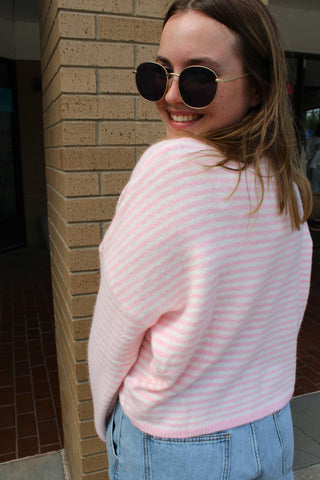 Abby Rose Mini Stripe Baby Pink Piper Cardigan