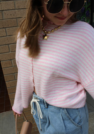 Abby Rose Mini Stripe Baby Pink Piper Cardigan