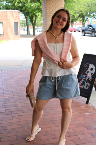 Abby Rose Mini Stripe Baby Pink Piper Cardigan