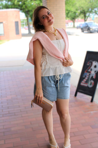 Abby Rose Mini Stripe Baby Pink Piper Cardigan