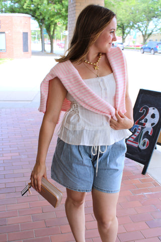 Abby Rose Mini Stripe Baby Pink Piper Cardigan