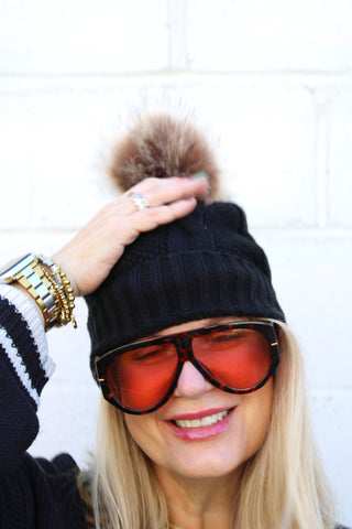 Cable Knit Pom Pom Beanie