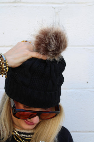 Cable Knit Pom Pom Beanie