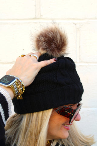 Cable Knit Pom Pom Beanie