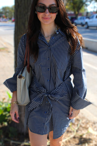 Gentry Striped Shirt Dress w/ Front Wrap Style Skirt