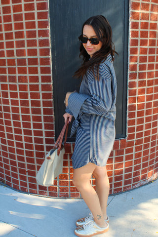 Gentry Striped Shirt Dress w/ Front Wrap Style Skirt