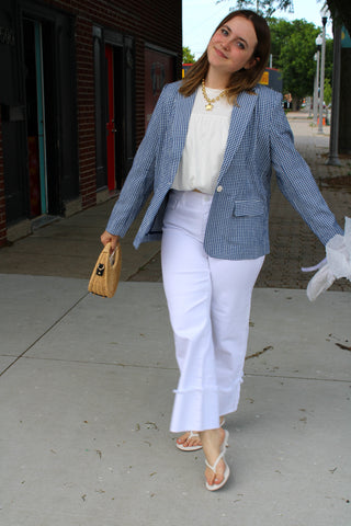 Quinn Blue Gingham Blazer