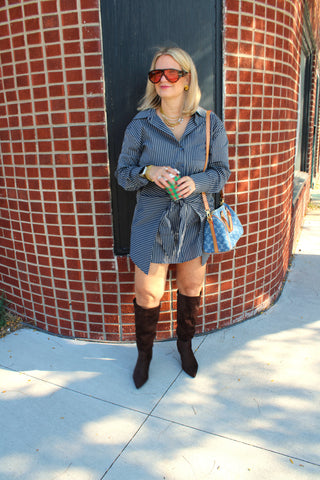 Gentry Striped Shirt Dress w/ Front Wrap Style Skirt