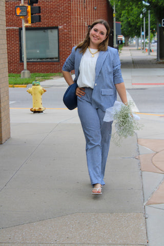 Quinn Navy Gingham Wide Leg Pants