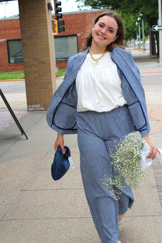 Quinn Navy Gingham Wide Leg Pants