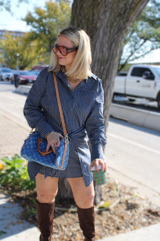 Gentry Striped Shirt Dress w/ Front Wrap Style Skirt
