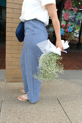 Quinn Navy Gingham Wide Leg Pants