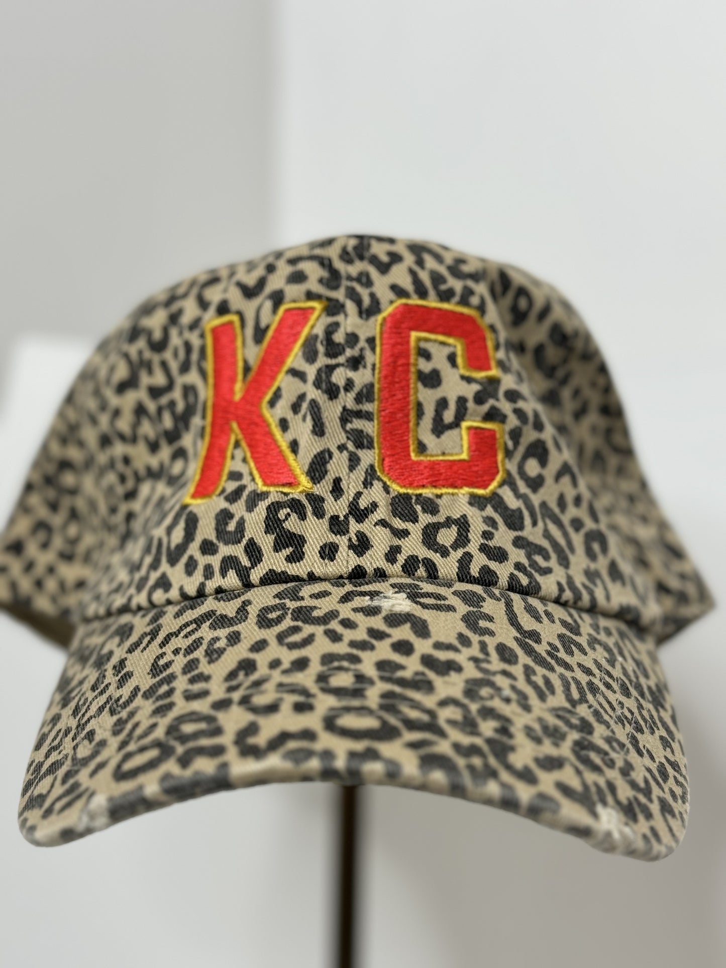 KC Leopard Distressed Cotton Baseball Cap