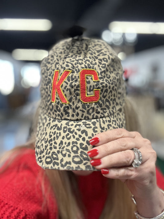 KC Leopard Distressed Cotton Baseball Cap