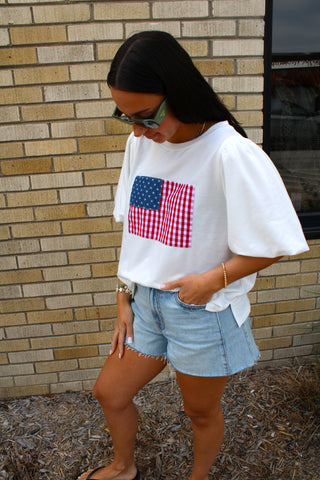 Usa Flag Balloon Slv Top