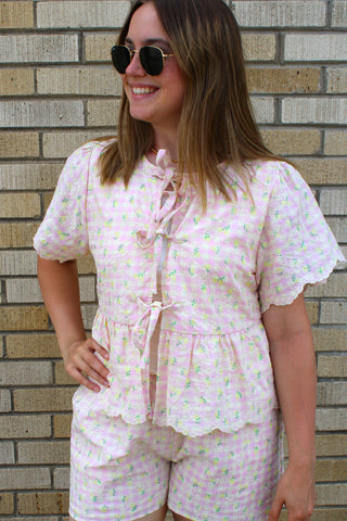 Carmin Floral Gingham Top