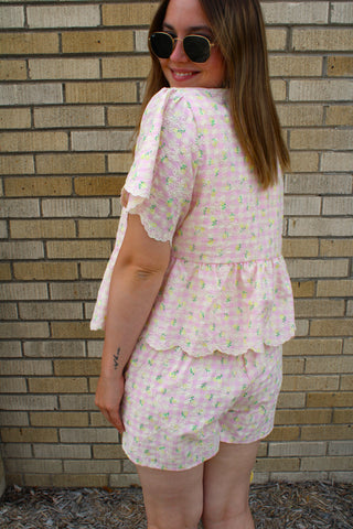 Carmin Floral Gingham Top