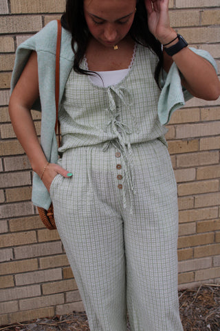 Simply Sage Seersucker Plaid Lounge Pants