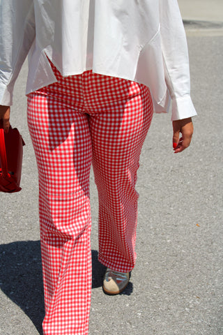 JBD Red Gingham High Rise Straight Jeans