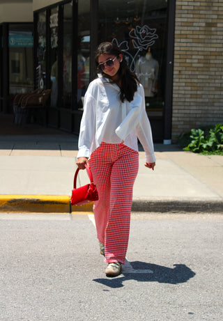 JBD Red Gingham High Rise Straight Jeans