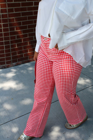 JBD Red Gingham High Rise Straight Jeans