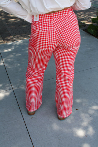 JBD Red Gingham High Rise Straight Jeans