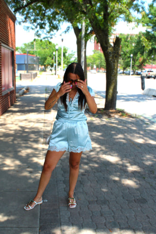 Party Please Satin Lace Shorts