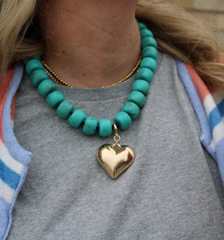 Willa Puffy Metal Heart Pendant Chunky Beaded Statement Necklace