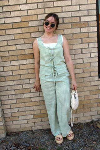 Simply Sage Seersucker Plaid Lounge Pants