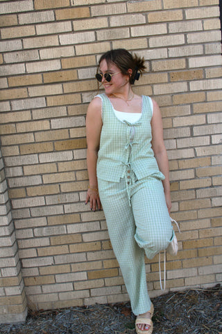 Simply Sage Seersucker Plaid Lounge Pants