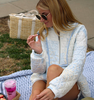 Blue Bloom Babe Quilted Quarter Zip