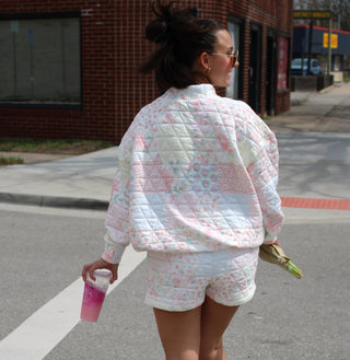 Bloomy Babe Quilted Mock Neck Pullover