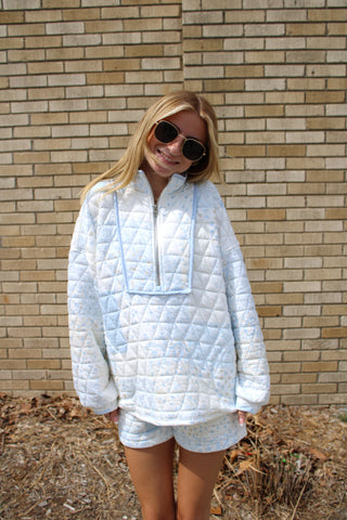 Blue Bloom Babe Quilted Quarter Zip