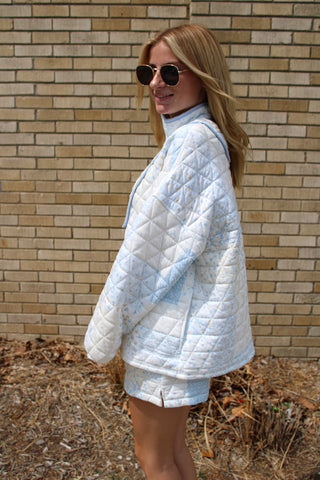 Blue Bloom Babe Quilted Quarter Zip