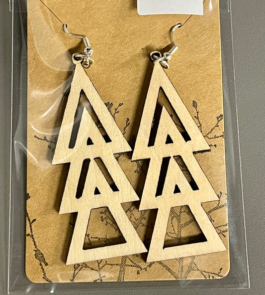 Wood Christmas Tree Earrings